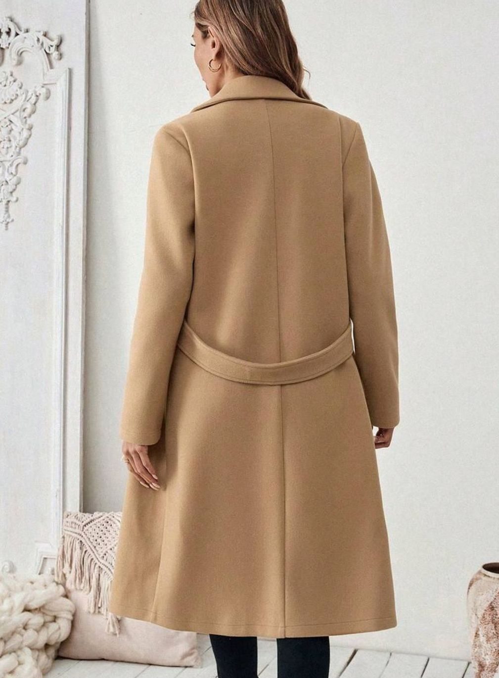 Cappotto Lungo Donna con Cintura e Collo Ampio