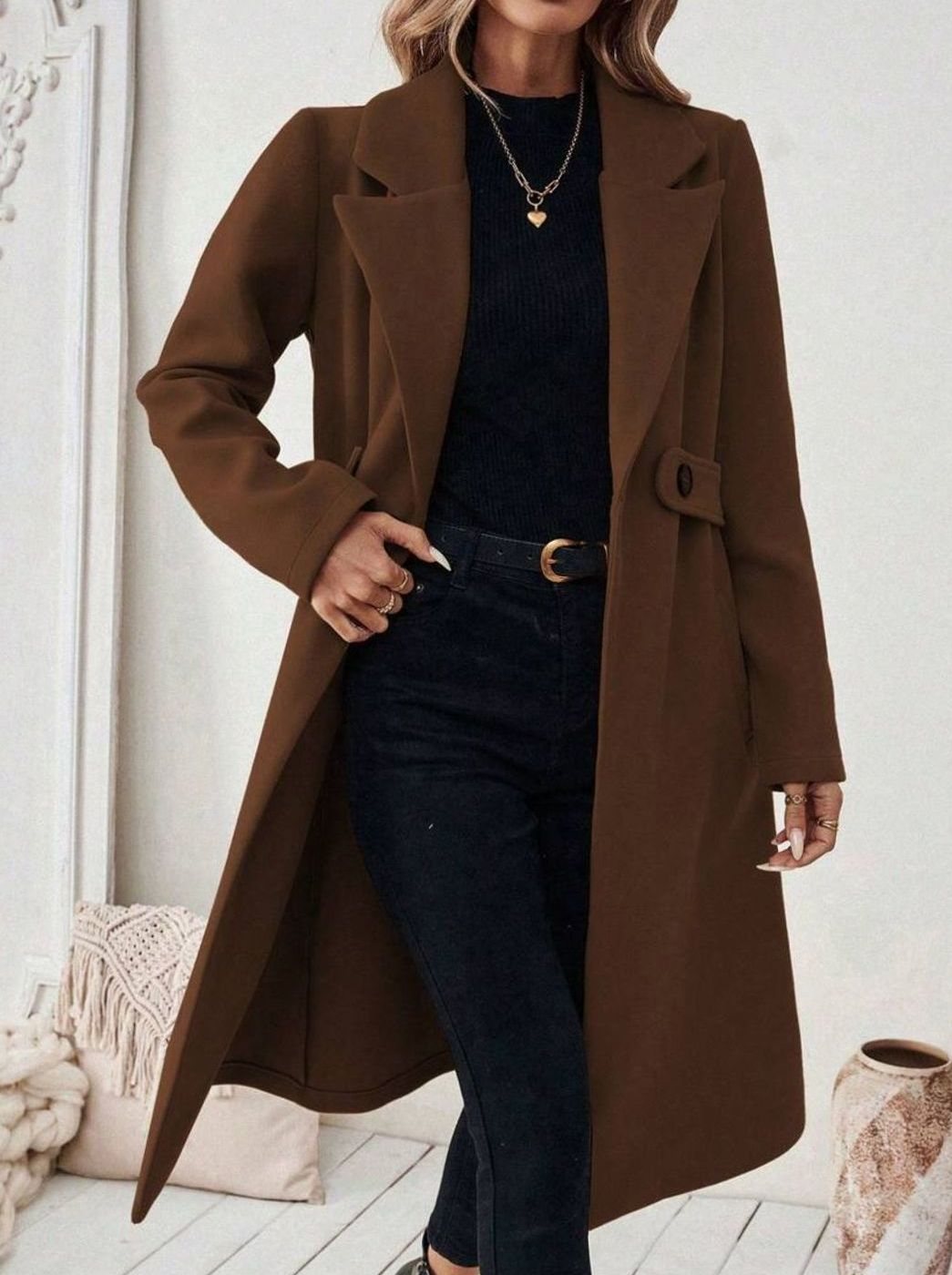 Cappotto Lungo Donna con Cintura e Collo Ampio