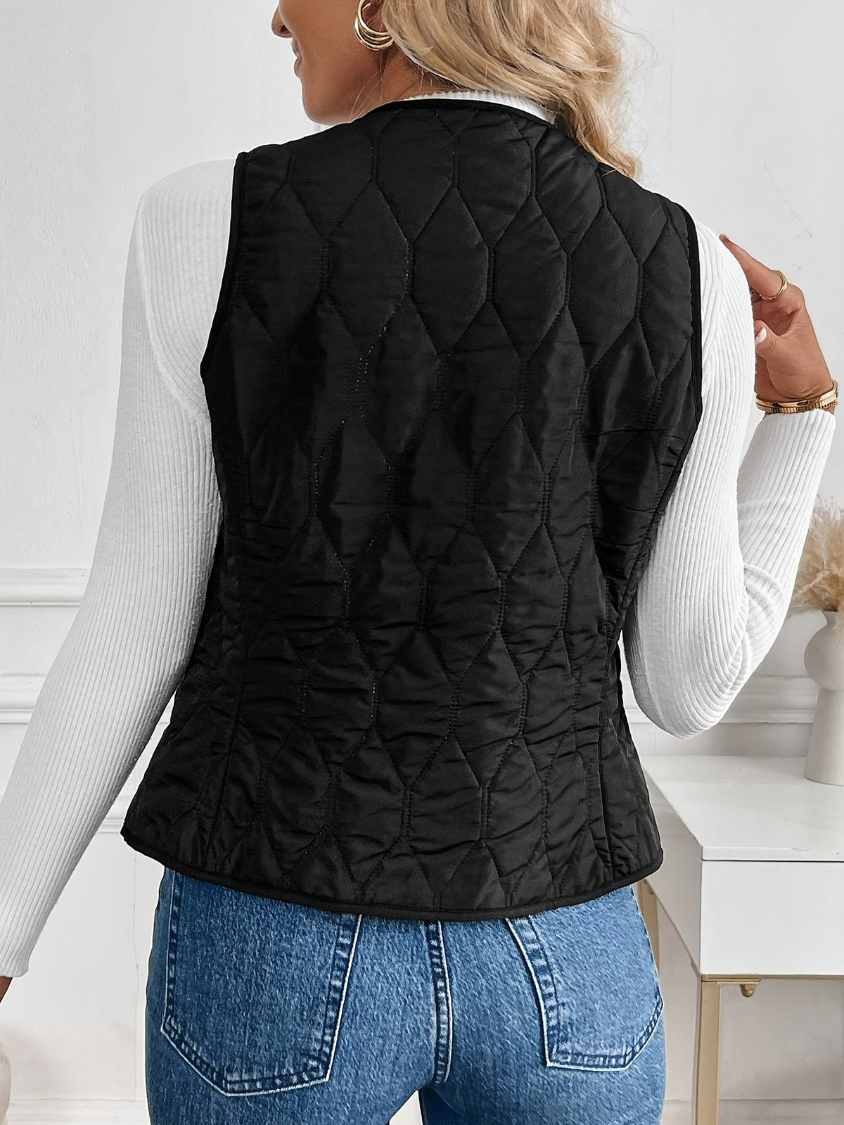 Gilet Donna Reversibile Trapuntato con Sherpa Nero