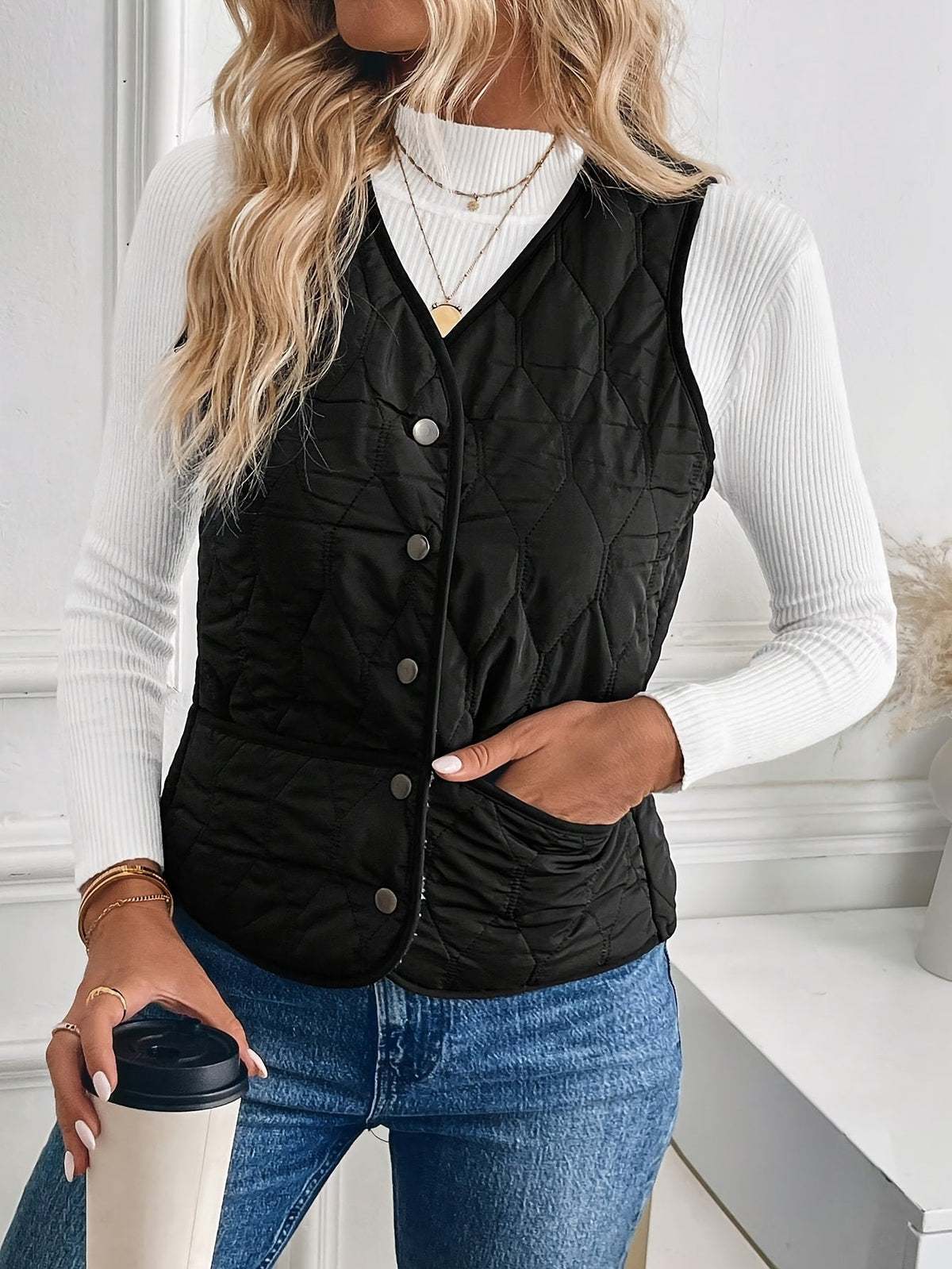 Gilet Donna Reversibile Trapuntato con Sherpa Nero