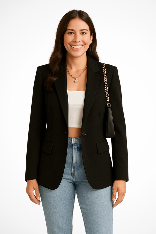 Blazer Nero Donna Slim Fit Elegante con Chiusura a Bottone