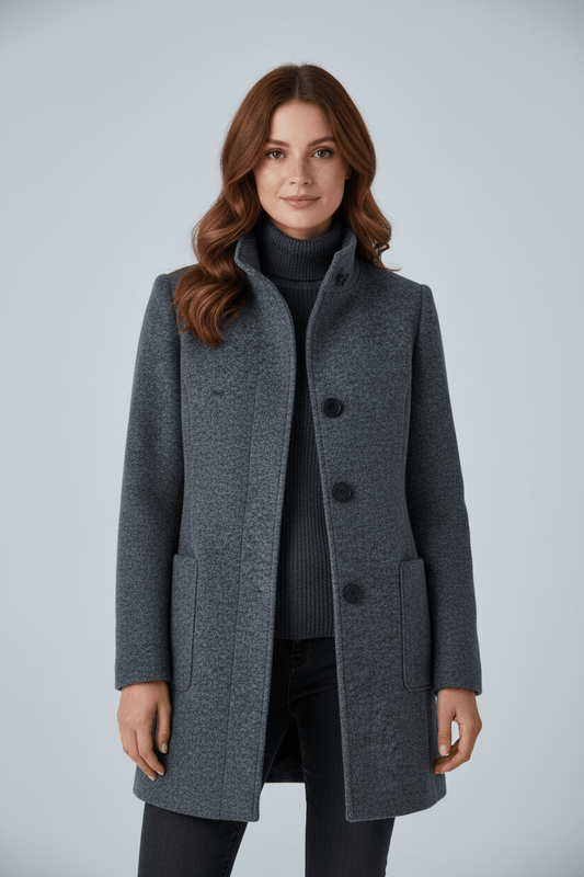 Cappotto Lungo Donna Elegante in Misto Lana Nero