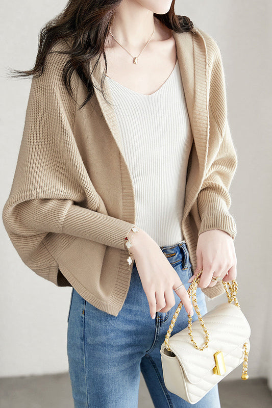 Cardigan Casual da Donna con Cappuccio e Maniche a Pipistrello