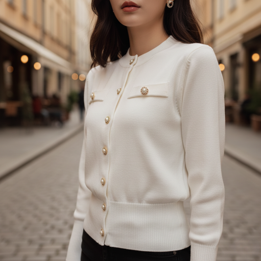Cardigan Donna Elegante Nero con Bottoni Regular Fit