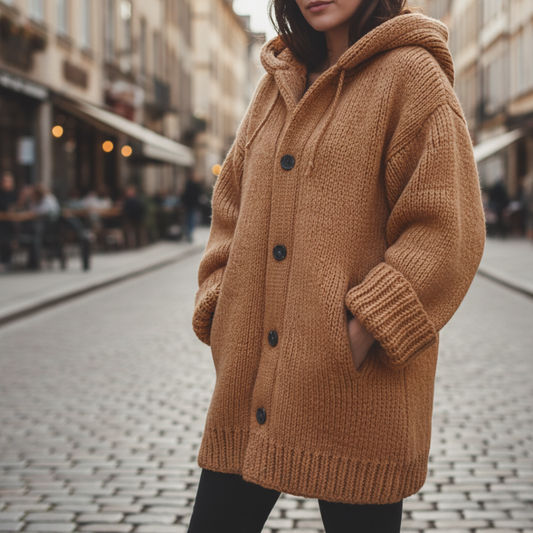 Cardigan Lungo Oversize Donna con Cappuccio Nero