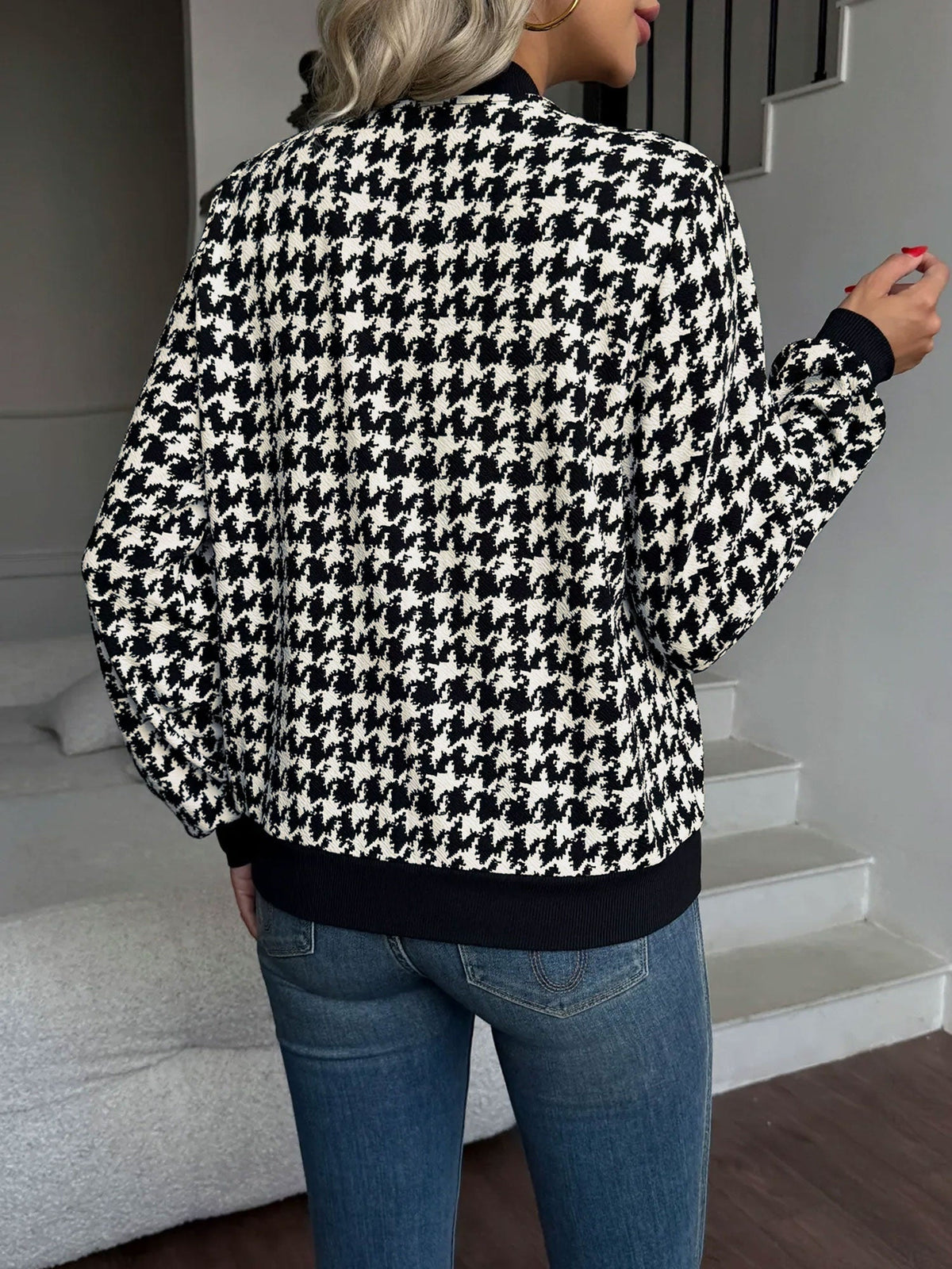 Giacca Bomber Donna Pied de Poule Corta