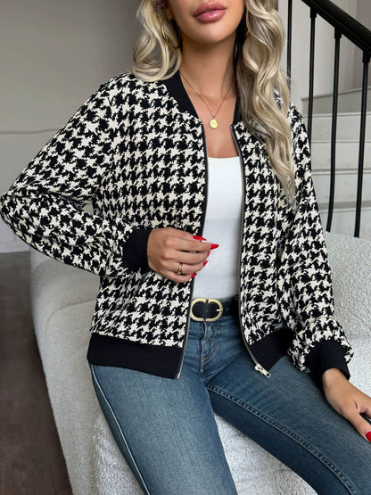 Giacca Bomber Donna Pied de Poule Corta