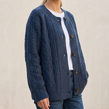 Cardigan a Trecce Donna Girocollo Maglia Grossa