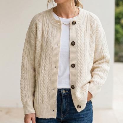 Cardigan a Trecce Donna Girocollo Maglia Grossa