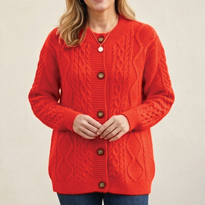 Cardigan a Trecce Donna Girocollo Maglia Grossa