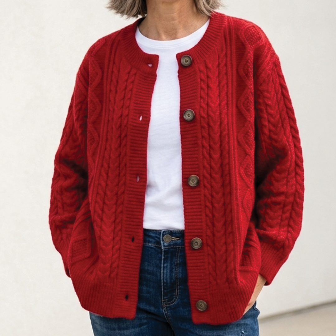 Cardigan a Trecce Donna Girocollo Maglia Grossa
