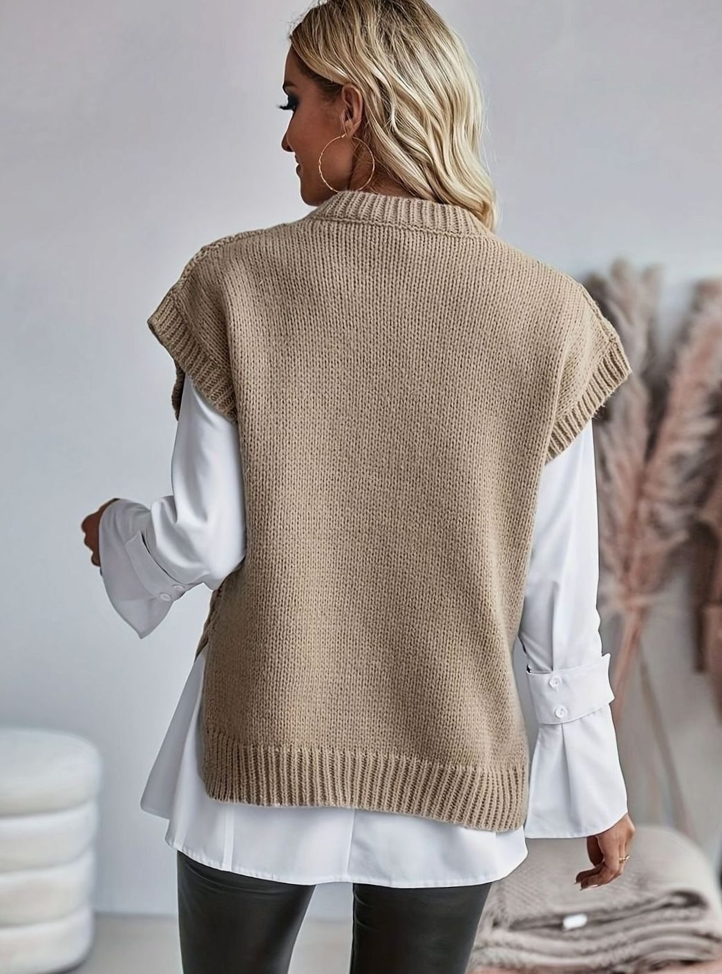 Gilet Donna in Maglia a Trecce Girocollo