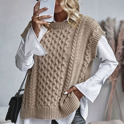 Gilet Donna in Maglia a Trecce Girocollo