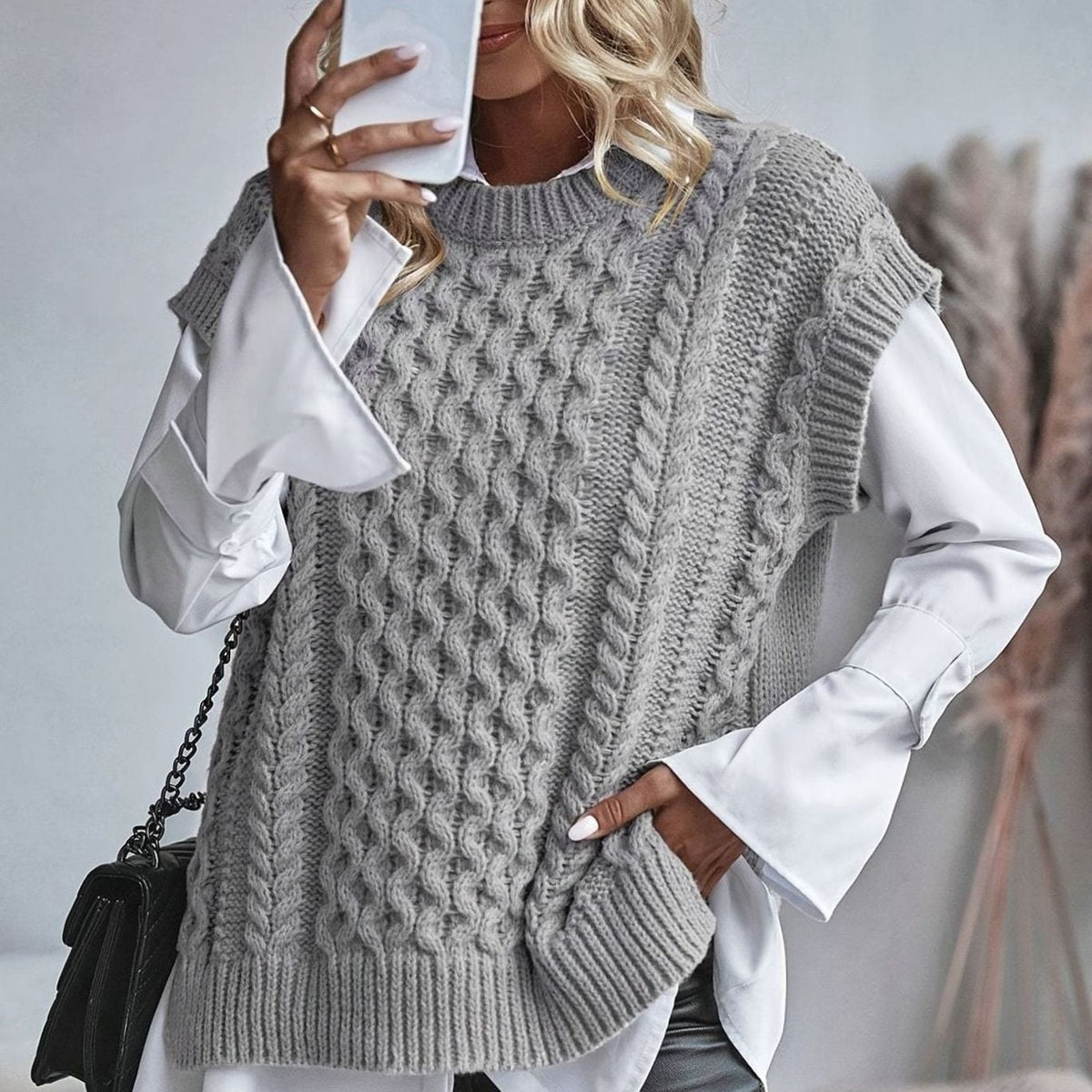 Gilet Donna in Maglia a Trecce Girocollo