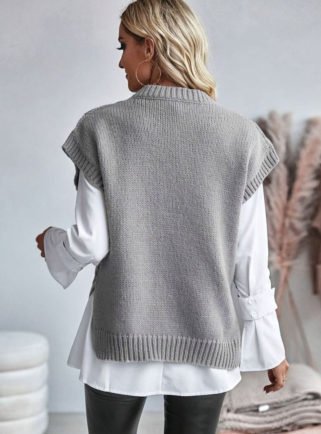 Gilet Donna in Maglia a Trecce Girocollo