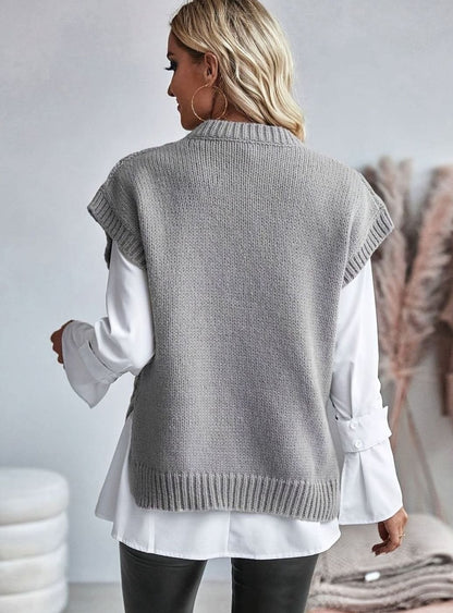 Gilet Donna in Maglia a Trecce Girocollo