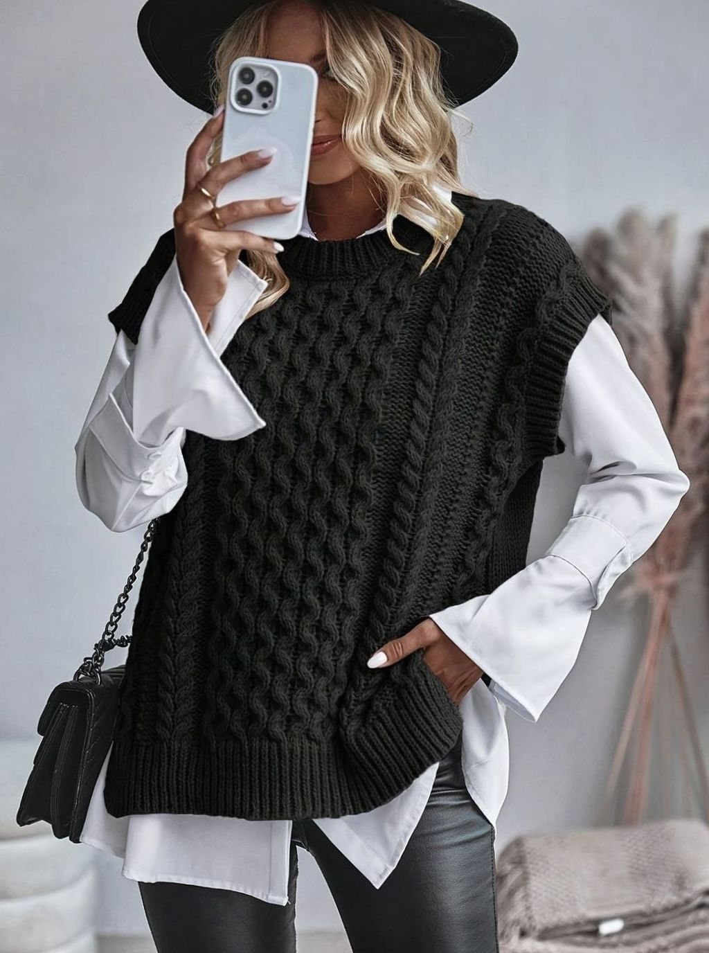 Gilet Donna in Maglia a Trecce Girocollo