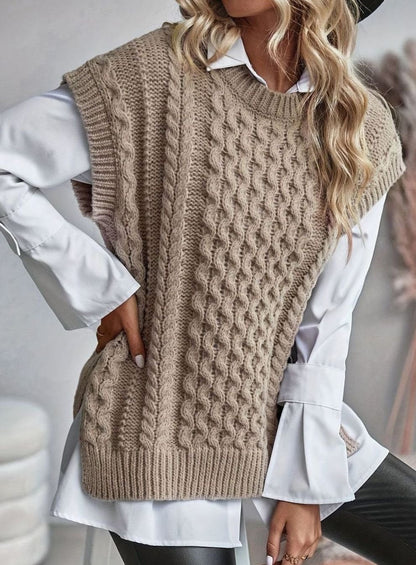 Gilet Donna in Maglia a Trecce Girocollo