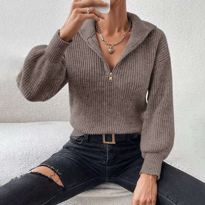 Maglione Grosso Donna Mezza Zip Collo a Revers