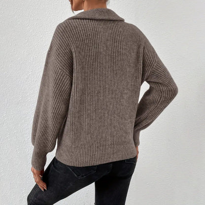 Maglione Grosso Donna Mezza Zip Collo a Revers