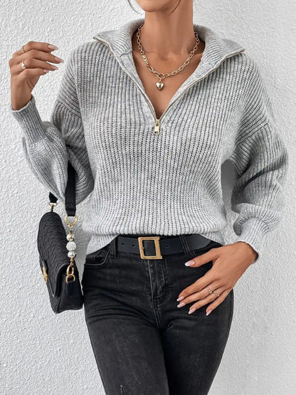Maglione Grosso Donna Mezza Zip Collo a Revers