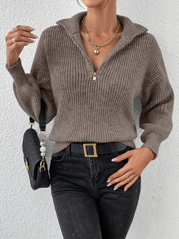 Maglione Grosso Donna Mezza Zip Collo a Revers