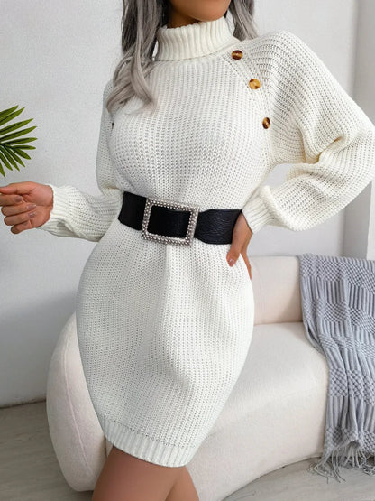Abito Maglione Donna Collo Alto Bottoni sulla Spalla