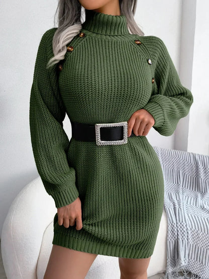 Abito Maglione Donna Collo Alto Bottoni sulla Spalla