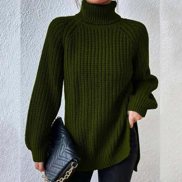 Maglione Dolcevita Donna a Coste con Spacchi Laterali