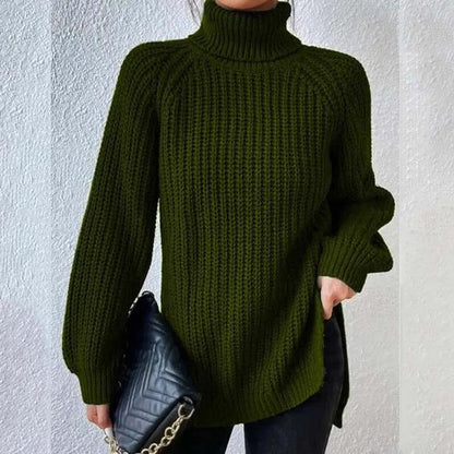 Maglione Dolcevita Donna a Coste con Spacchi Laterali