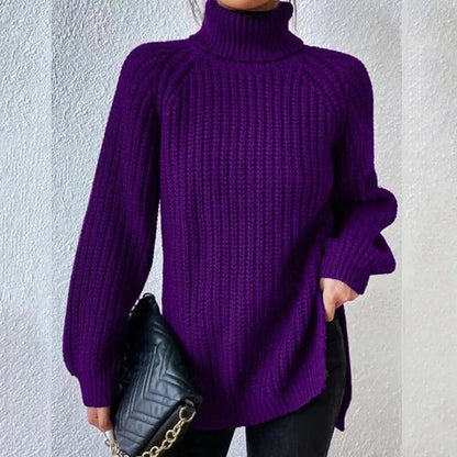 Maglione Dolcevita Donna a Coste con Spacchi Laterali
