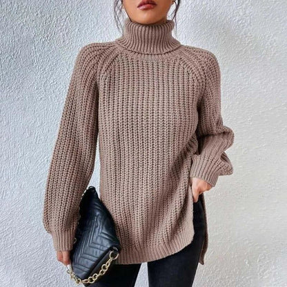 Maglione Dolcevita Donna a Coste con Spacchi Laterali