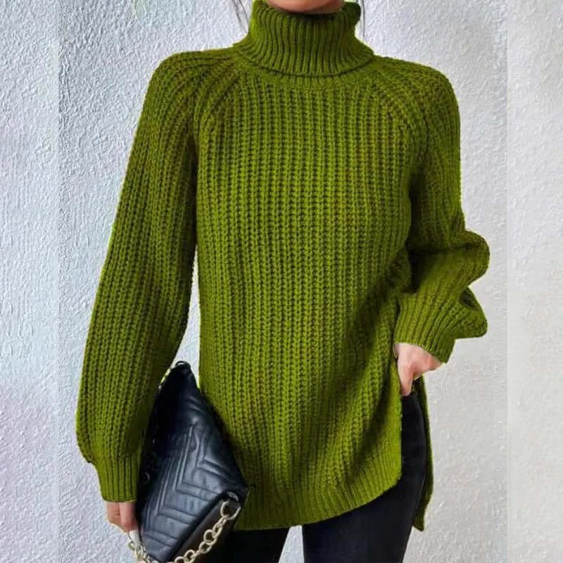 Maglione Dolcevita Donna a Coste con Spacchi Laterali