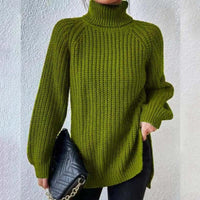Maglione Dolcevita Donna a Coste con Spacchi Laterali