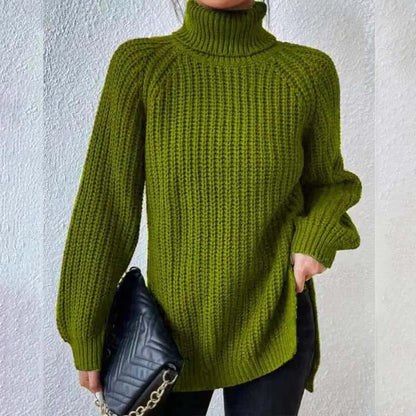 Maglione Dolcevita Donna a Coste con Spacchi Laterali