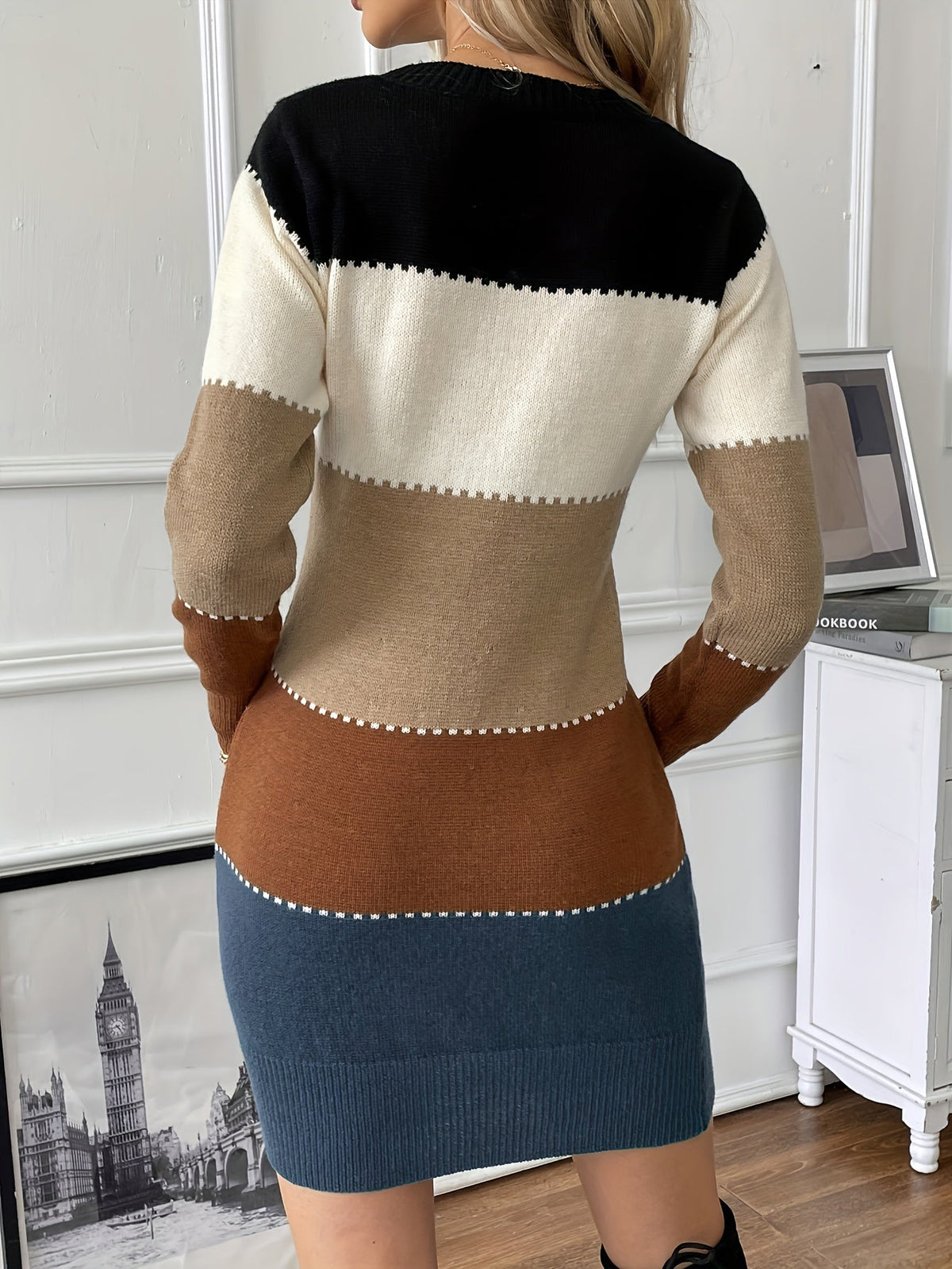 Abito in Maglia Donna Aderente Color Block