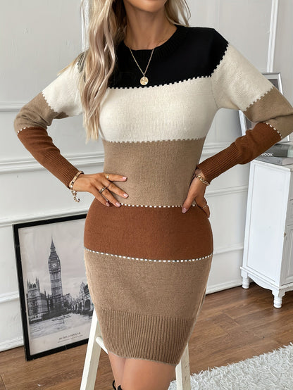 Abito in Maglia Donna Aderente Color Block