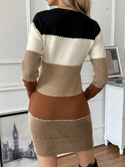 Abito in Maglia Donna Aderente Color Block