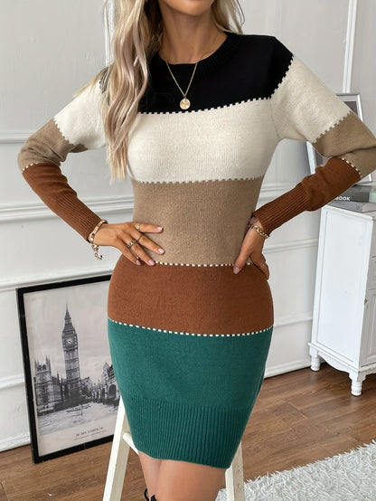 Abito in Maglia Donna Aderente Color Block