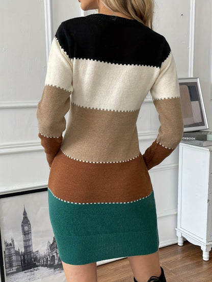 Abito in Maglia Donna Aderente Color Block