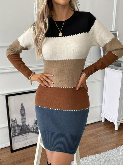 Abito in Maglia Donna Aderente Color Block