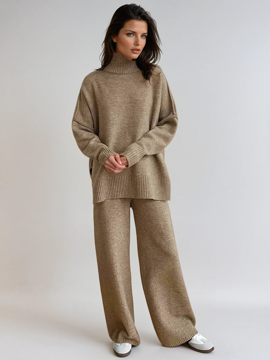 Completi Eleganti Donna Pantaloni Gamba Larga Collo Alto