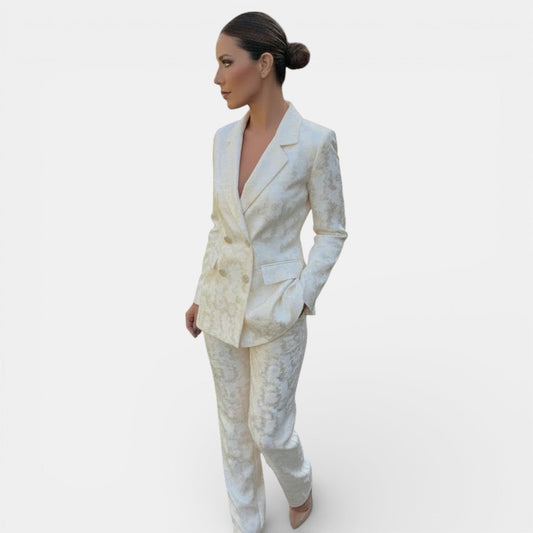Completo Donna Elegante Blazer e Pantaloni Larghi Primaverile