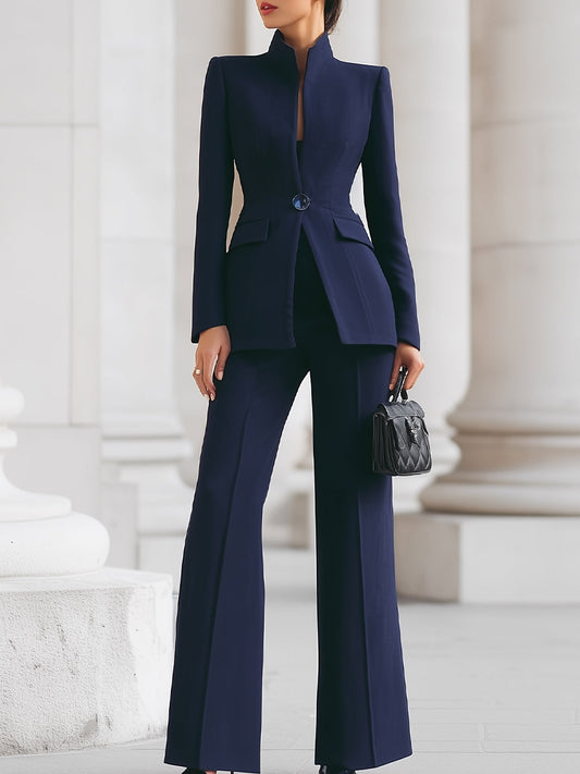 Completo Donna Elegante Blu Navy con Blazer e Pantaloni Ampi