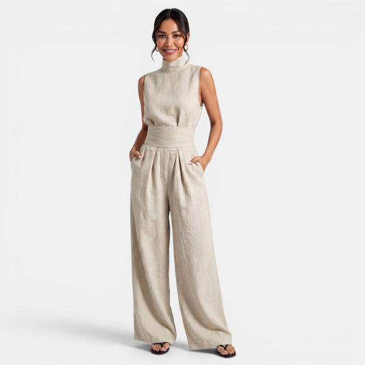Completo Donna Elegante Senza Maniche in Cotone e Lino
