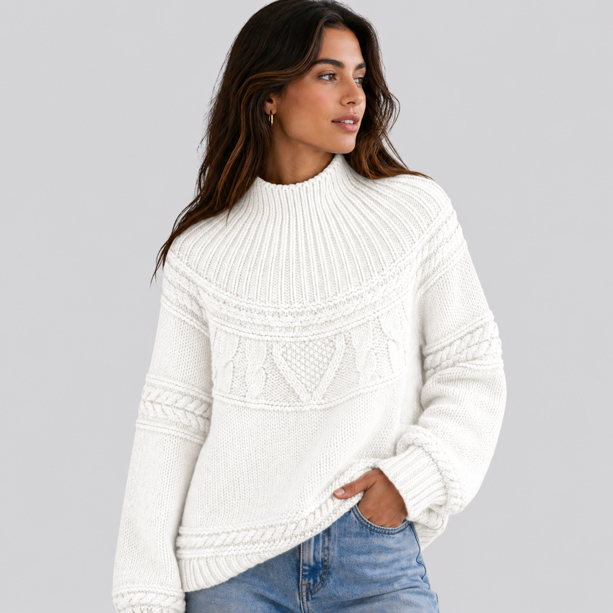 Maglione a Trecce Donna Collo a Lupetto