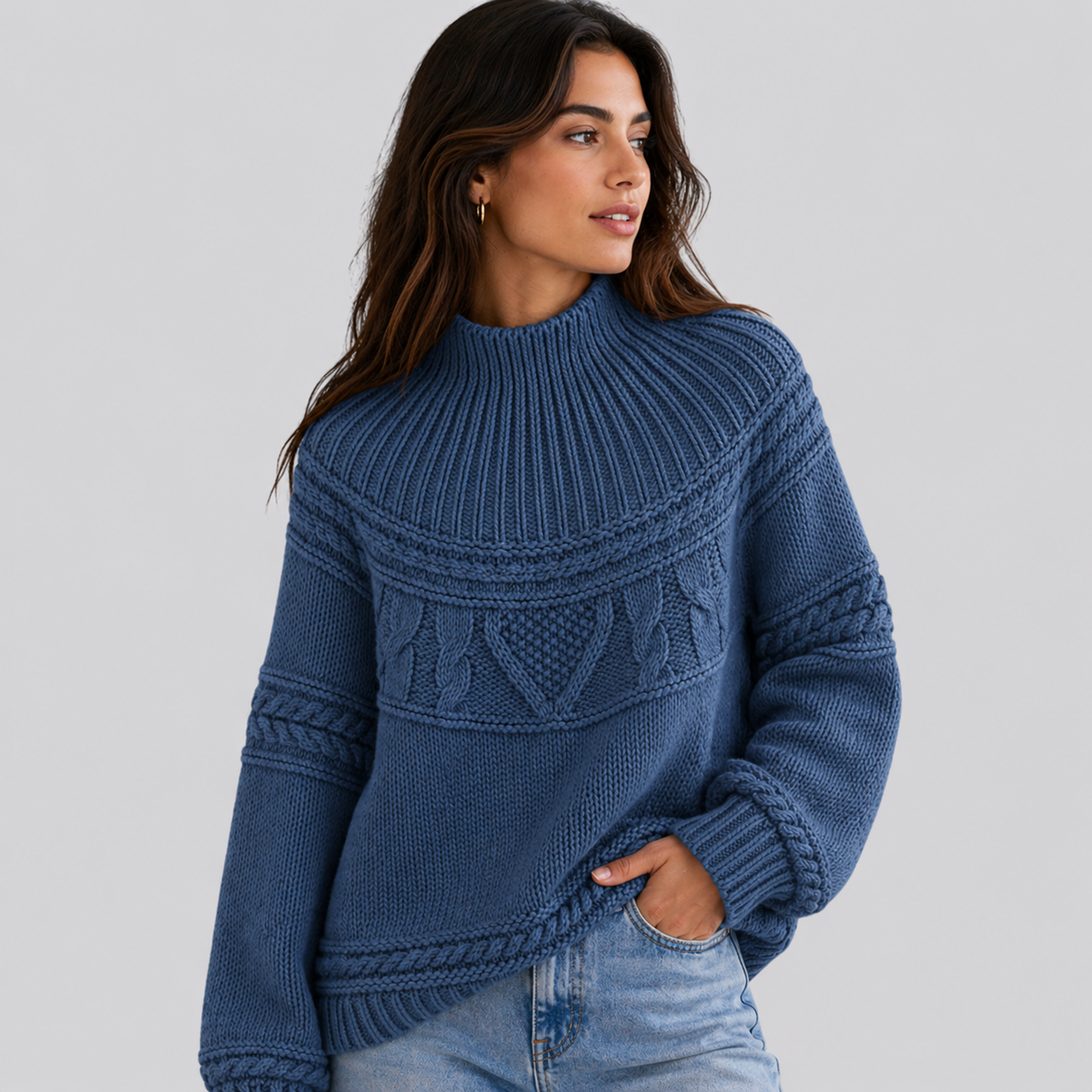 Maglione a Trecce Donna Collo a Lupetto