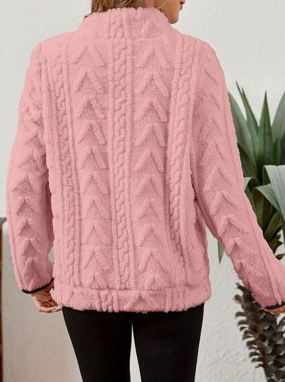 Felpa Pile Donna Mezza Zip con Tasca Marsupio