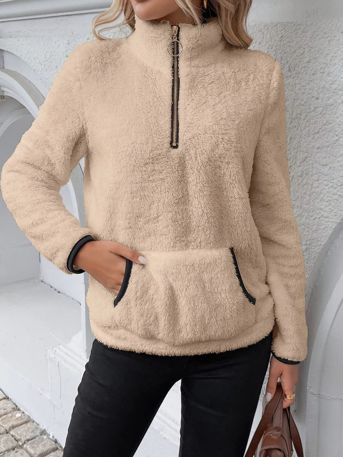Felpa in Pile Donna con Mezza Zip