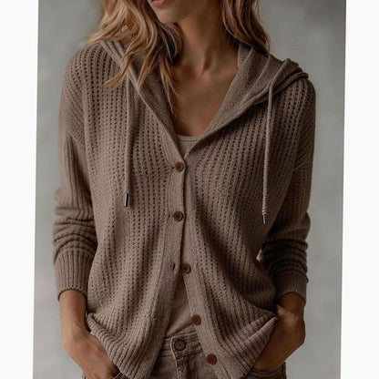 Cardigan Donna con Cappuccio e Tasche Laterali